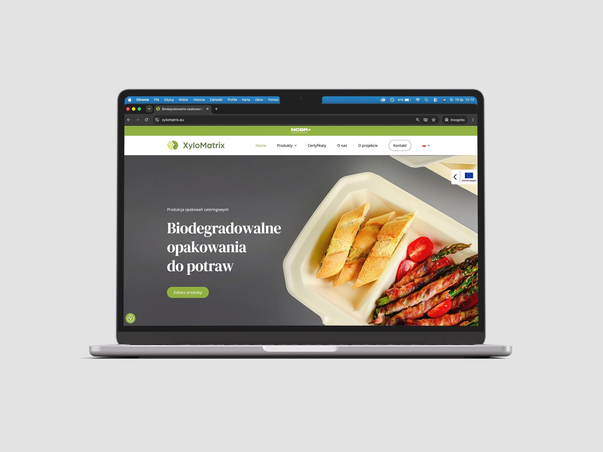 Wizualizacja strony internetowej XyloMatrix na ekranie laptopa